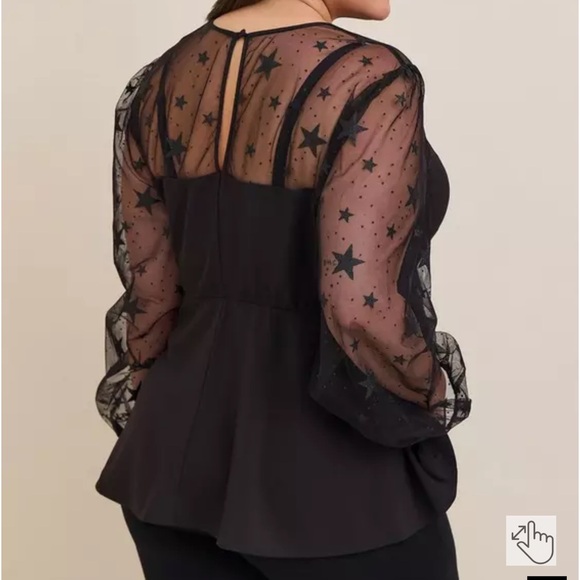 Peplum Stretch Woven Glitter Star Organza Top Torrid Size 4 NWT - Picture 2 of 5